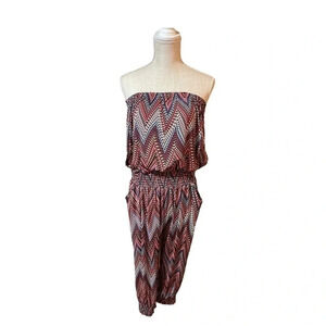 Maude Chevron Multicolor Strapless Bubble Capri Romper Y2K Fashion Womens size M